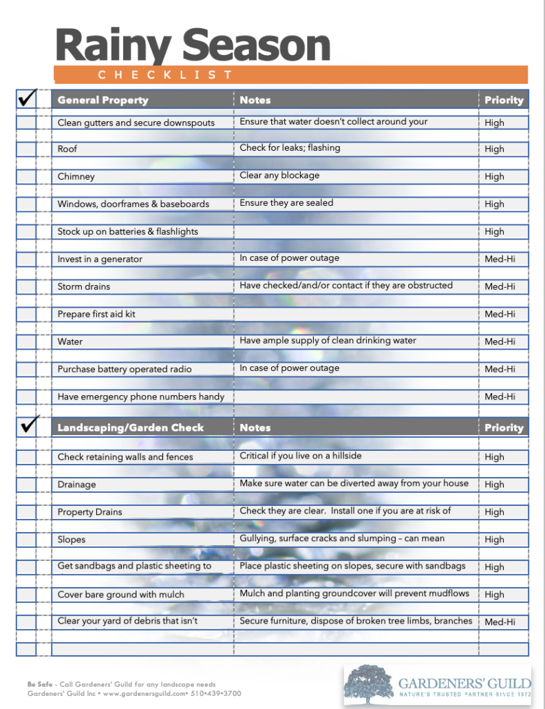 Rainy Season Checklist Gardeners Guild Sf Bay Area Full Service