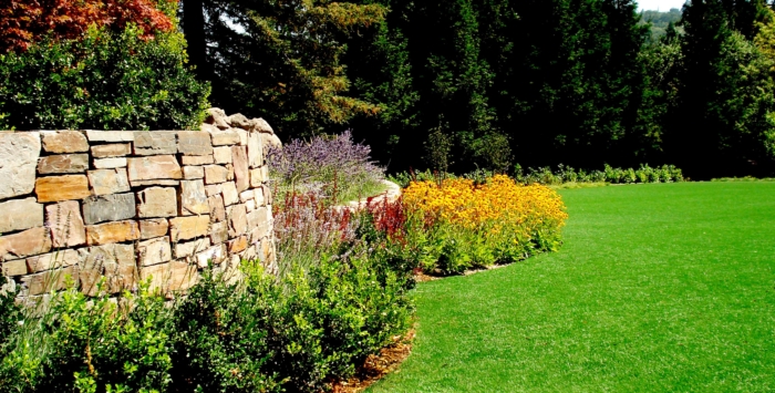 Beautiful retaining wall surrounded by plants